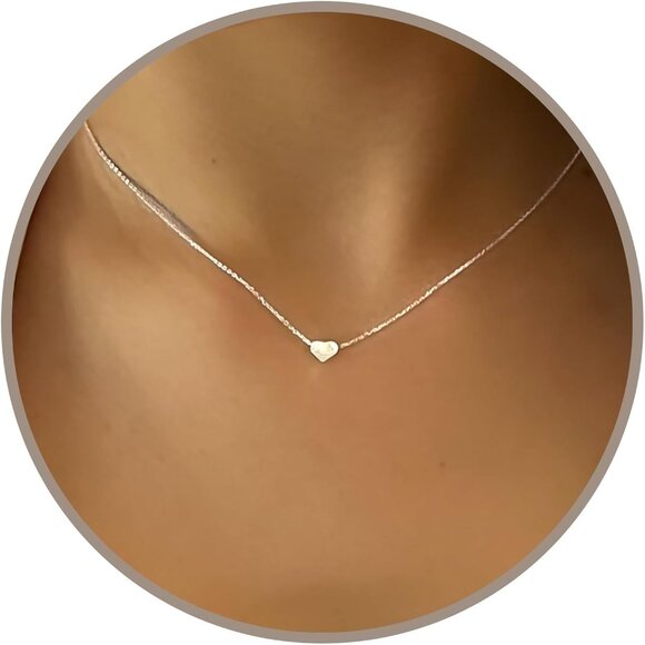 Sterling Silver Heart Bead Necklace for Women 15-17 in Dainty Jewelry Valenti
